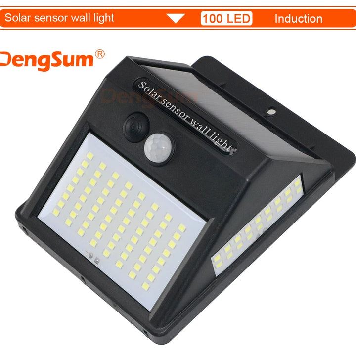 PIR Motion Sensor 100LED Sunlight control 3 sided Solar Energy Street light Yard Path Home Garden Solar Power lamp Wall Light