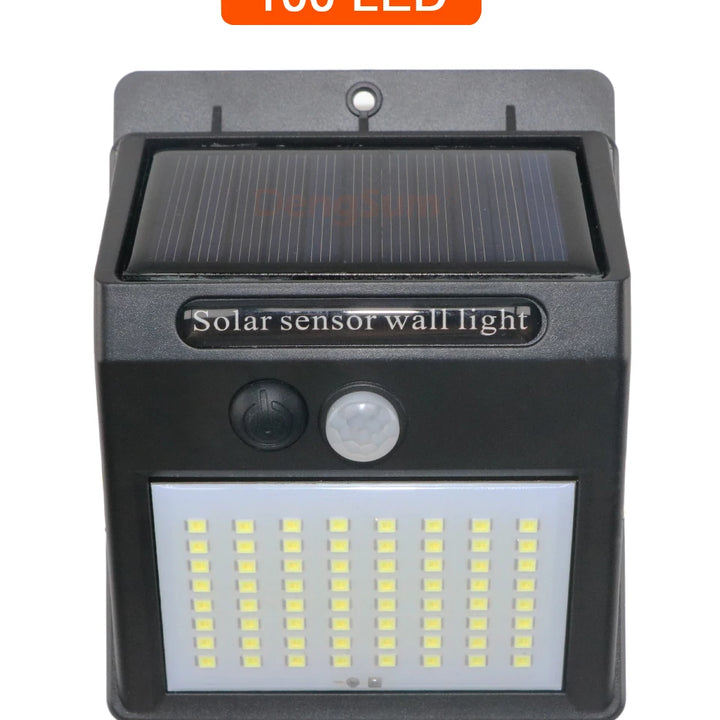PIR Motion Sensor 100LED Sunlight control 3 sided Solar Energy Street light Yard Path Home Garden Solar Power lamp Wall Light
