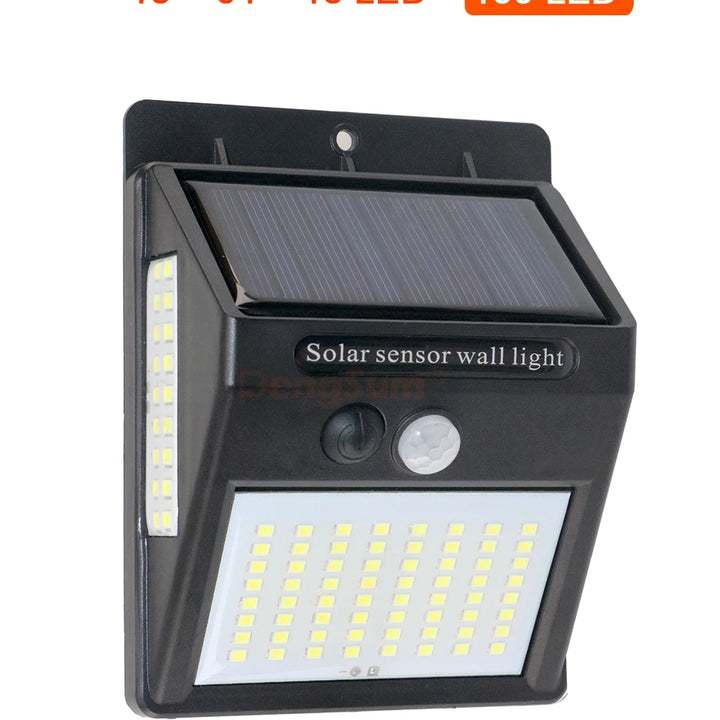 PIR Motion Sensor 100LED Sunlight control 3 sided Solar Energy Street light Yard Path Home Garden Solar Power lamp Wall Light