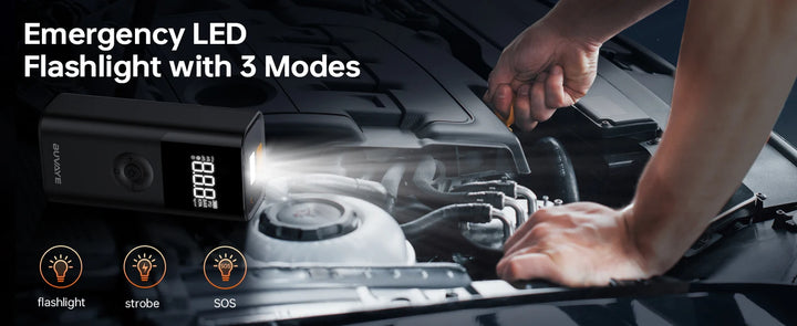 BUVAYE 4 In 1 2500A Portable Jump Starter Power Bank 150PSI Air Pump Booster Car Battery 12V Car Battery Starter Powerbank