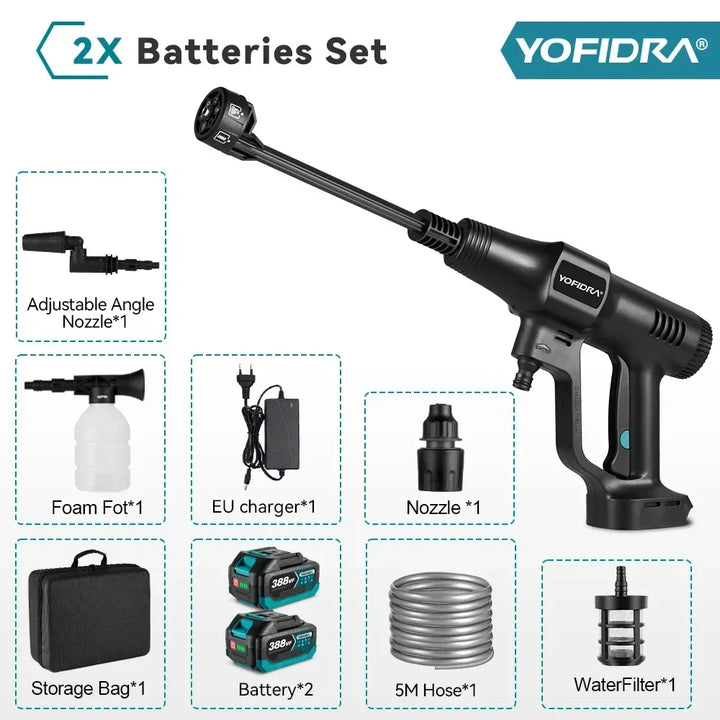 YOFIDRA 200Bar Brushless High Pressure Car Washer Gun 6 IN 1 Electric Garden Washing Water Spray Gun  For Makita 18V Battery Pin