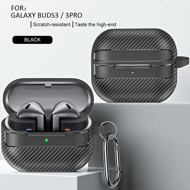 For Samsung Galaxy Buds 3 Pro Earphone Case With Climbing Buckle Cover Shockproof Dustproof TPU Carbon Fiber Texture Shell ﻿