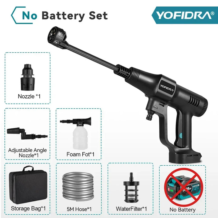 YOFIDRA 200Bar Brushless High Pressure Car Washer Gun 6 IN 1 Electric Garden Washing Water Spray Gun  For Makita 18V Battery Pin
