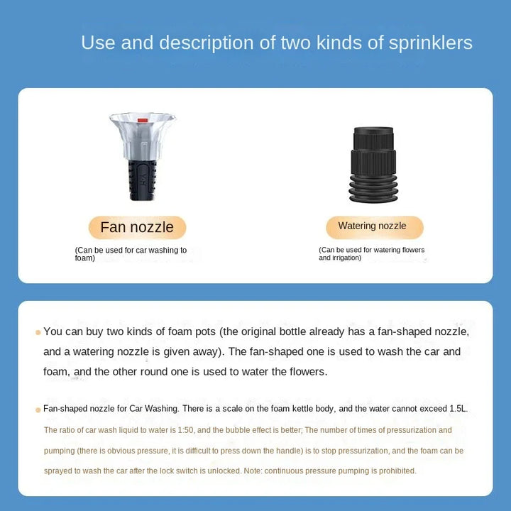 2L Hand Pump Foam Sprayer with 3 Types of Nozzle Hand Pneumatic Foam Cannon Snow Foam Car Wash Spray Bottle Car Window Cleaning