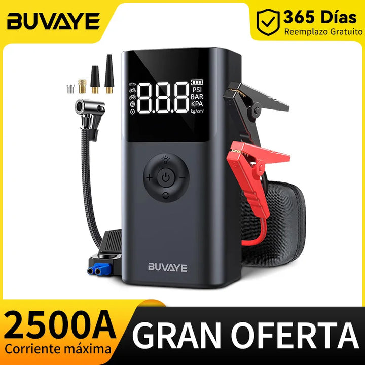 BUVAYE 4 In 1 2500A Portable Jump Starter Power Bank 150PSI Air Pump Booster Car Battery 12V Car Battery Starter Powerbank