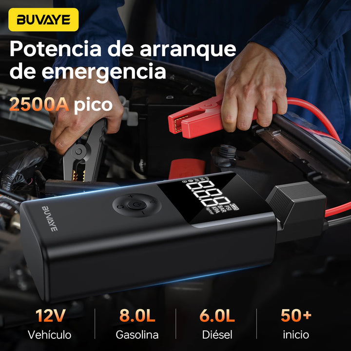 BUVAYE 4 In 1 2500A Portable Jump Starter Power Bank 150PSI Air Pump Booster Car Battery 12V Car Battery Starter Powerbank