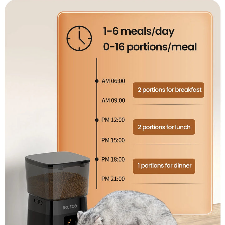 Alimentador automático ROJECO: control inteligente y práctico para alimentos secos