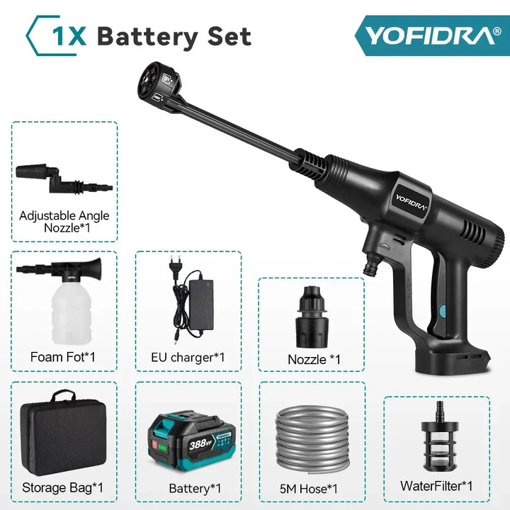 YOFIDRA 200Bar Brushless High Pressure Car Washer Gun 6 IN 1 Electric Garden Washing Water Spray Gun  For Makita 18V Battery Pin