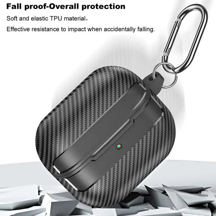 For Samsung Galaxy Buds 3 Pro Earphone Case With Climbing Buckle Cover Shockproof Dustproof TPU Carbon Fiber Texture Shell ﻿