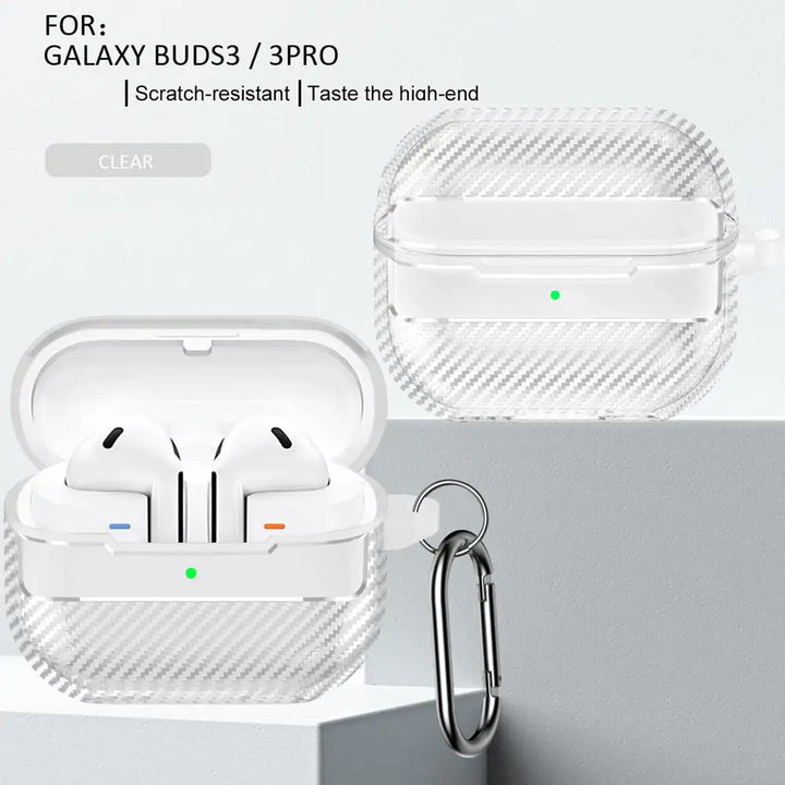 For Samsung Galaxy Buds 3 Pro Earphone Case With Climbing Buckle Cover Shockproof Dustproof TPU Carbon Fiber Texture Shell ﻿