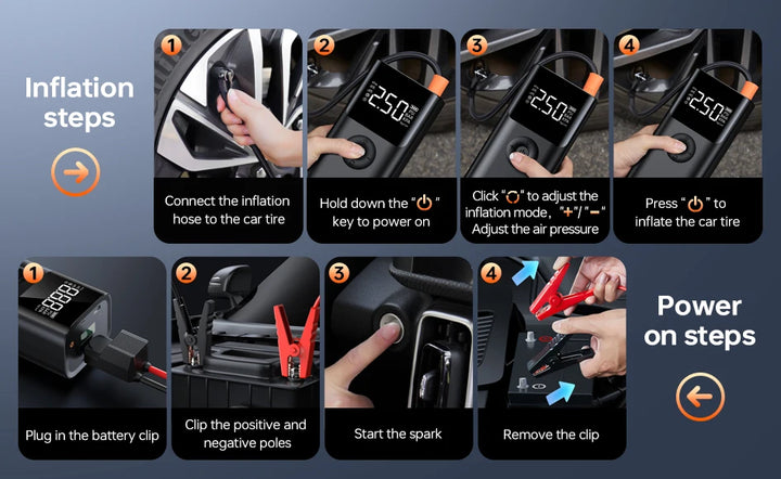 BUVAYE 4 In 1 2500A Portable Jump Starter Power Bank 150PSI Air Pump Booster Car Battery 12V Car Battery Starter Powerbank