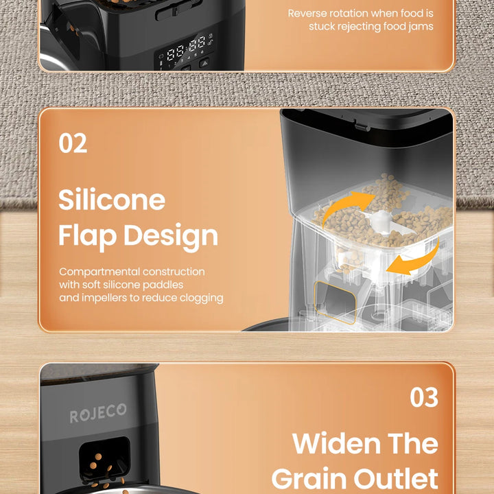 Alimentador automático ROJECO: control inteligente y práctico para alimentos secos