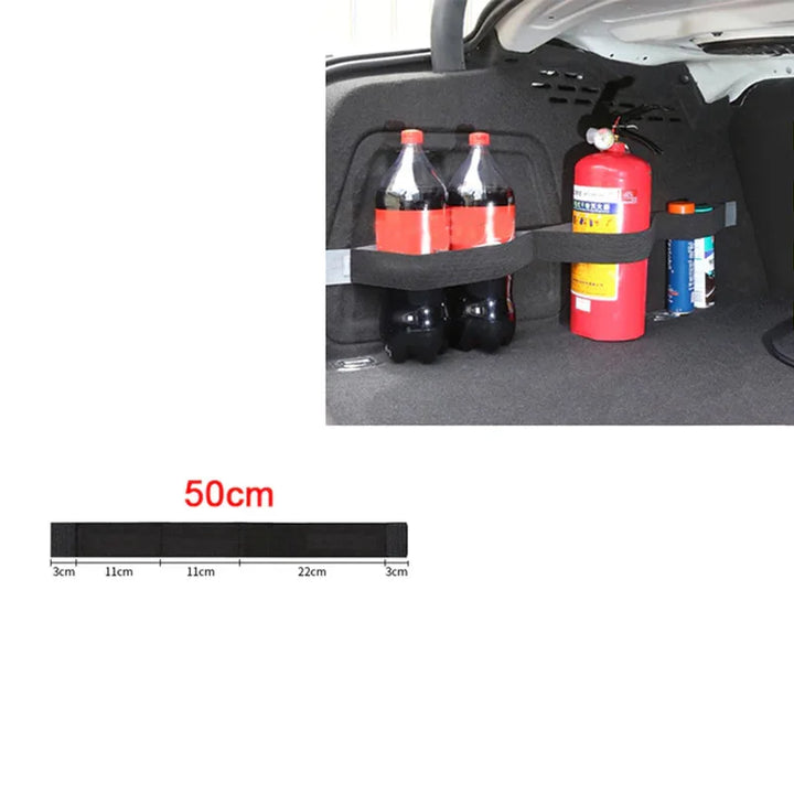 Car Back Rear Trunk Elastic Mesh Fixed Straps Car Interior Organizer Extinguisher Storage Net Seat Back Fixing Bag Car Accessory