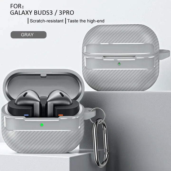 For Samsung Galaxy Buds 3 Pro Earphone Case With Climbing Buckle Cover Shockproof Dustproof TPU Carbon Fiber Texture Shell ﻿