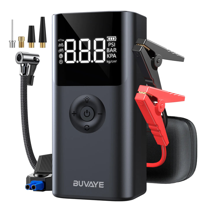 BUVAYE 4 In 1 2500A Portable Jump Starter Power Bank 150PSI Air Pump Booster Car Battery 12V Car Battery Starter Powerbank