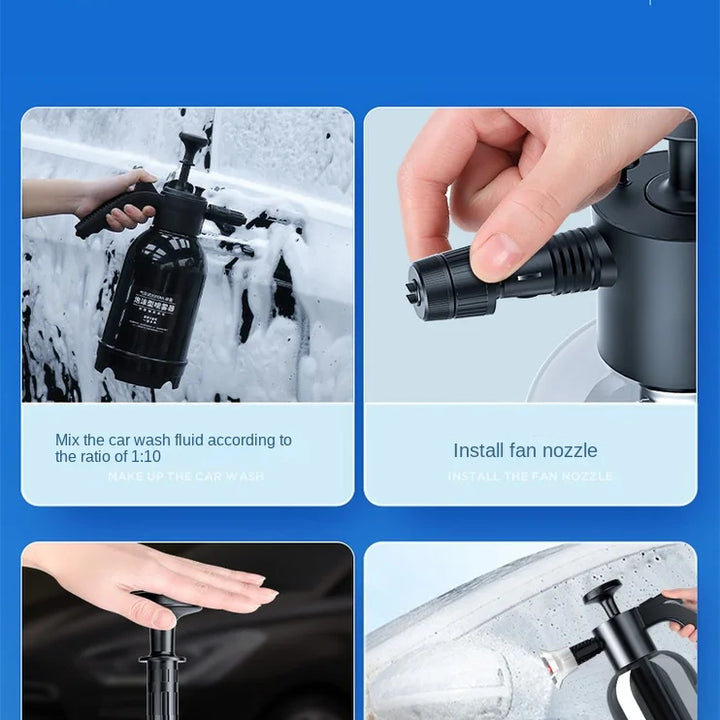 2L Hand Pump Foam Sprayer with 3 Types of Nozzle Hand Pneumatic Foam Cannon Snow Foam Car Wash Spray Bottle Car Window Cleaning