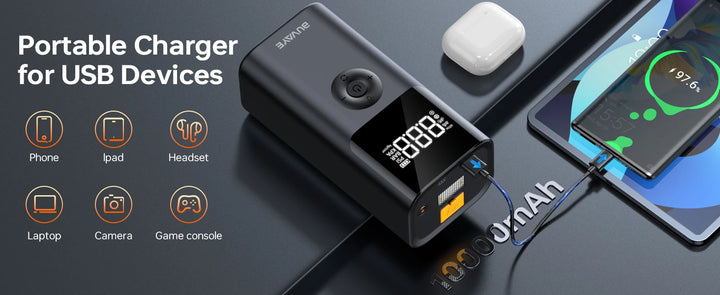 BUVAYE 4 In 1 2500A Portable Jump Starter Power Bank 150PSI Air Pump Booster Car Battery 12V Car Battery Starter Powerbank